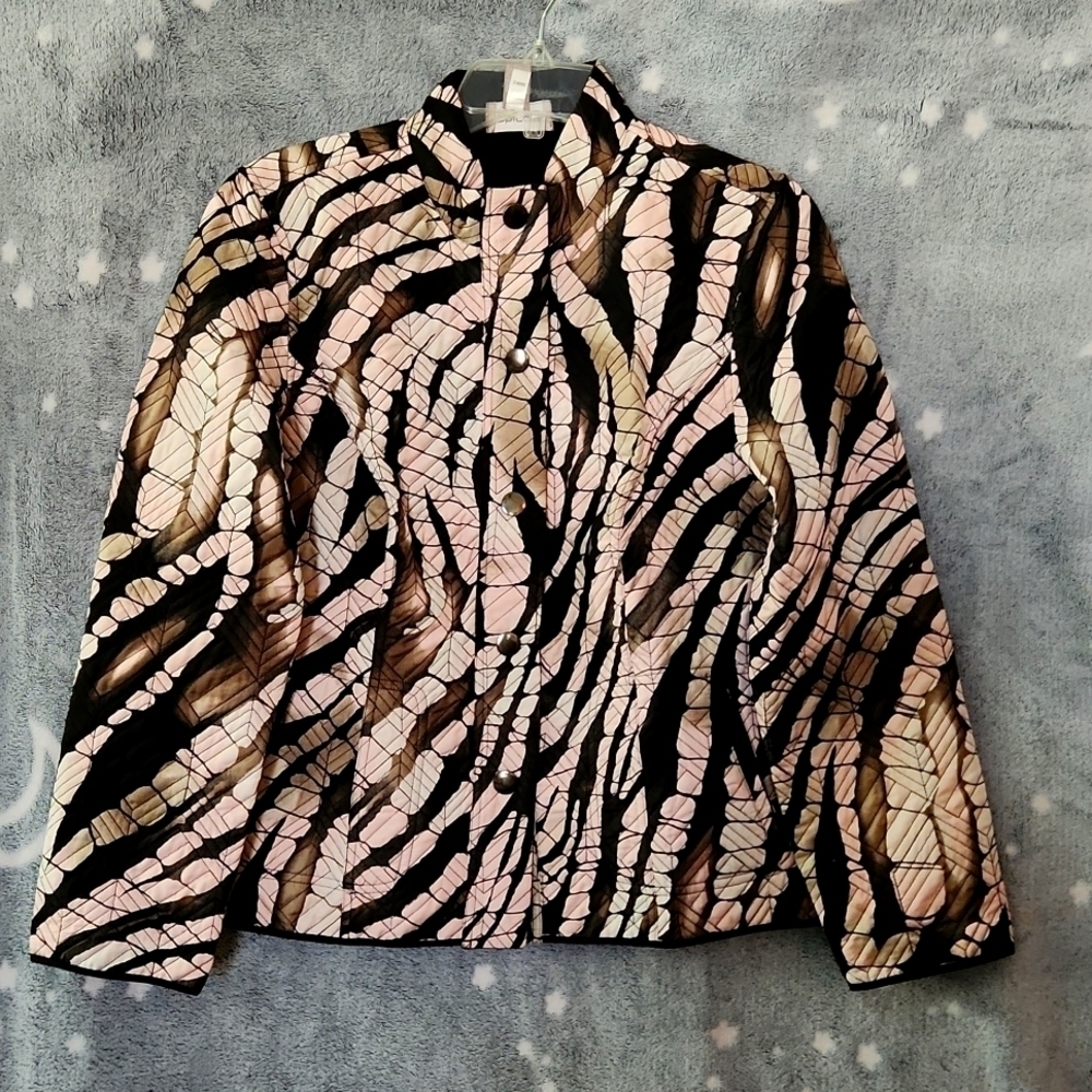 Chico women's quilted black and pink snap jacket size 1